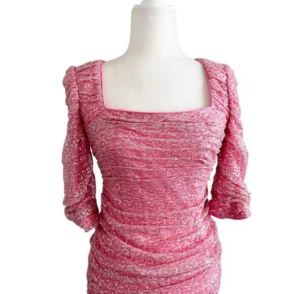 Badgley Mischka Ruched Sequin Cocktail Dress 2 Pink NWT - Picture 4 of 11